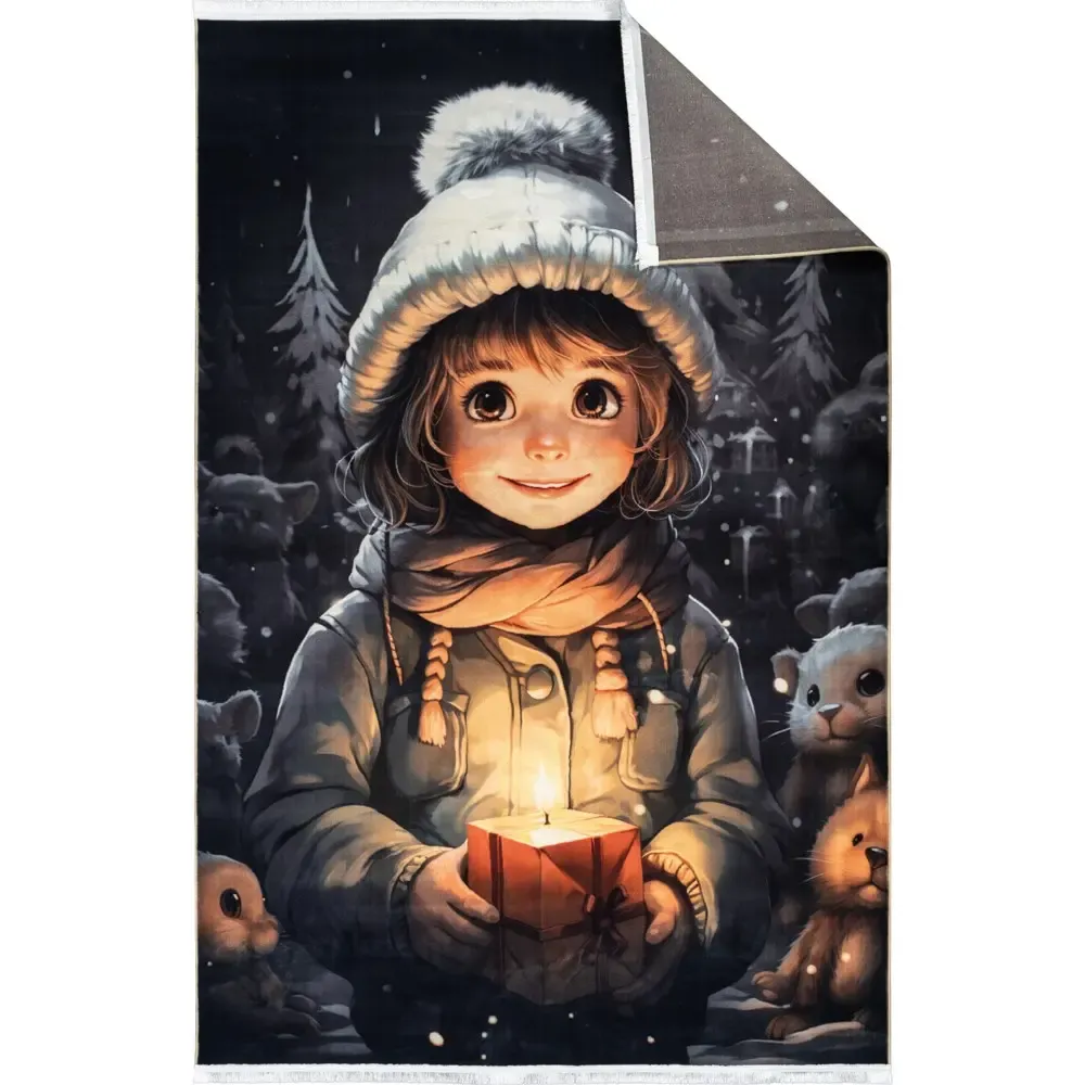 فرش ماشینی کودک طرح دختر کد 25kk0010 خاکستری 700 شانه